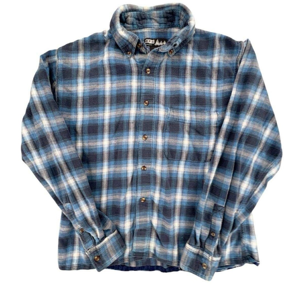 WFS Element Gear Mens Blue Plaid Flannel Shirt Button Down Long Sleeve‎ M